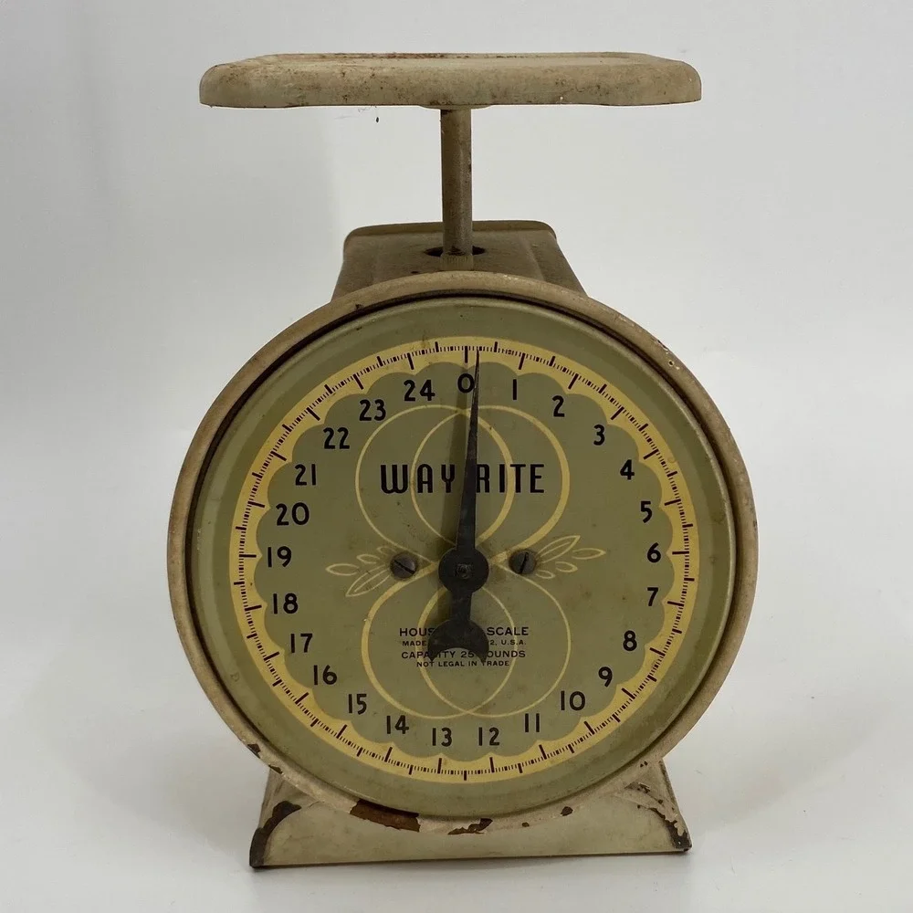 Vintage Way Rite 25lb Household Scale Green Cream Metal Farmhouse Kitchen Decor